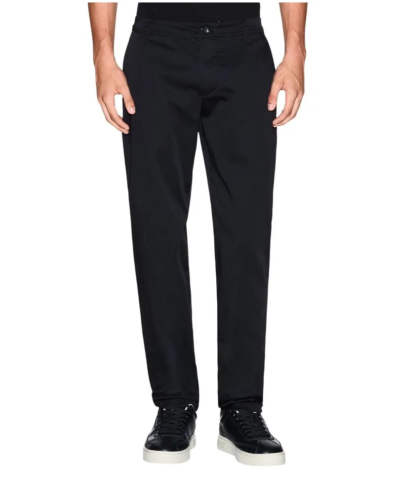 Armani Exchange Slim-Fit Cotton Blend Trousers — Black Black