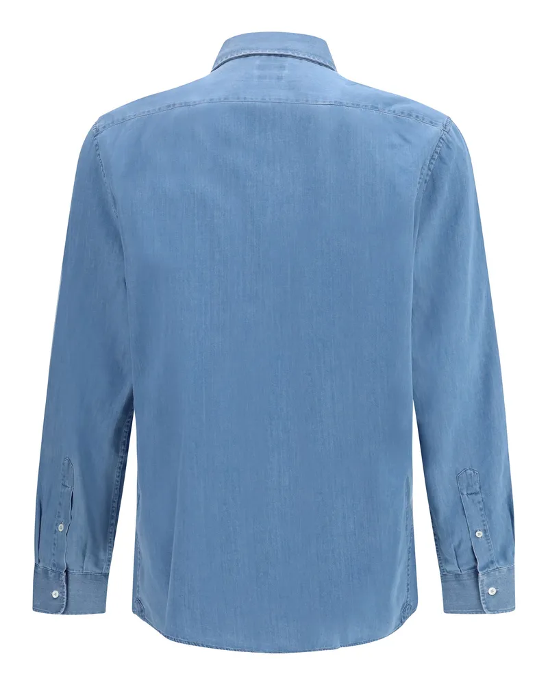 Brunello Cucinelli Men's Cotton Denim Shirt Chiarissimo Blue