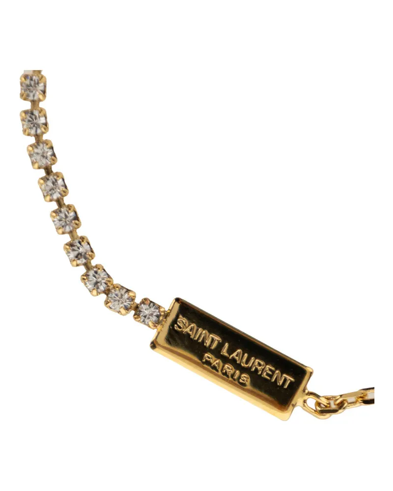 Saint Laurent Women's Bracelet Gold Chain With Rhinestones Metallic Brass Bracelets Gold