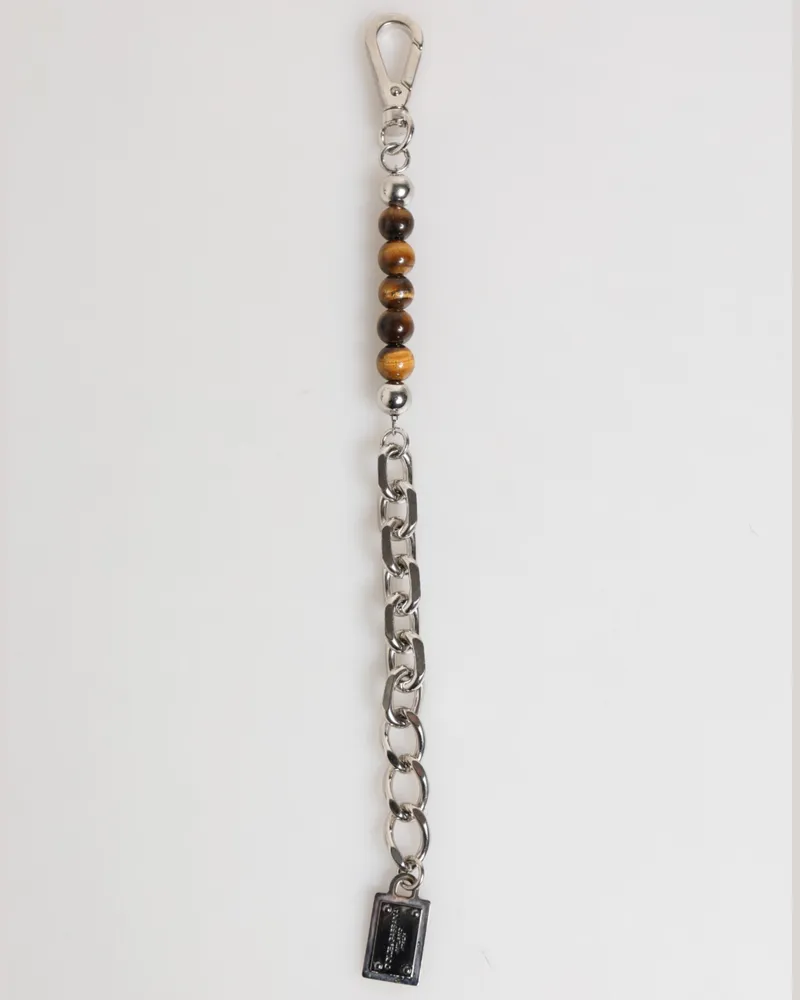 Dolce & Gabbana Silver Chain Brass Beaded Lobster Clasp Logo Men Bracelet Real Natural Gem Zamak Silver