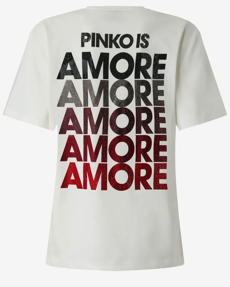Pinko Women's T-Shirt With Amore Lettering White Cotton T-Shirts & Jerseys White