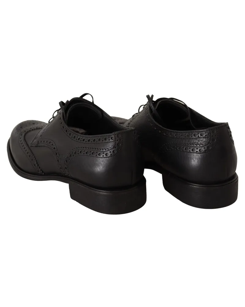 Dolce & Gabbana Men's Black Leather Oxford Wingtip Formal Dress Shoes Black
