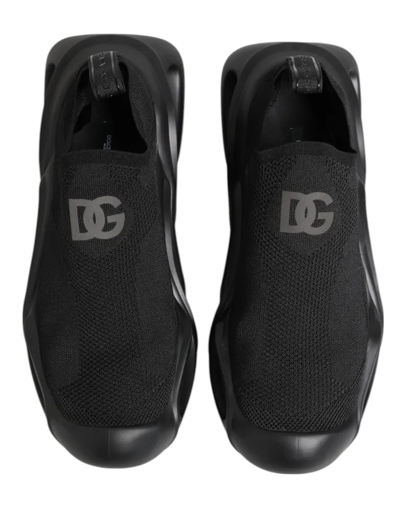 Dolce & Gabbana Men's Black Slip On Wave Low Top Sneakers Shoes Polyester Viscose Black