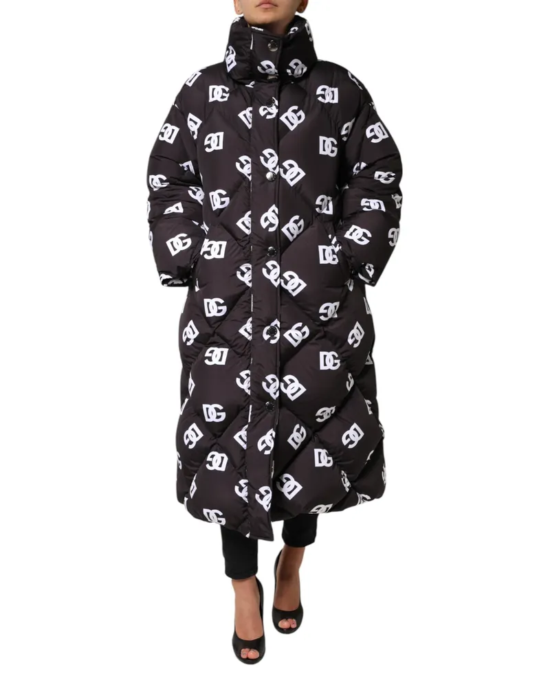 Dolce & Gabbana Women Black Dg Mania Puffer Quilted Long Coat Jacket Polyester Clothing Black