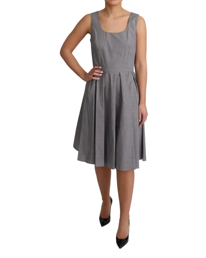 Dolce & Gabbana Women's Blue Beige Geometric Cotton A-Line Dress Blue
