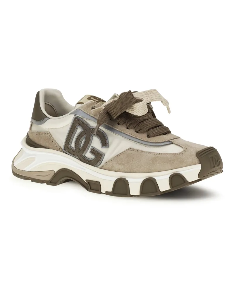 Dolce & Gabbana Men's Leather And Mesh Sneakers Avorio-Taupe Avorio/taupe Beige
