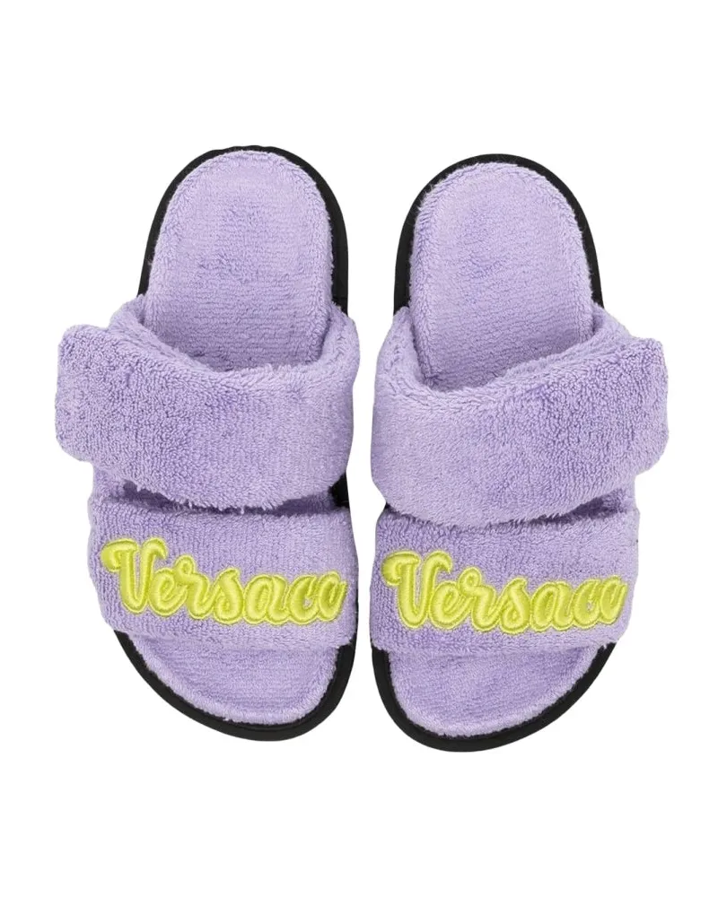 Versace Embroidered Terry Cotton Slippers — Purple Purple
