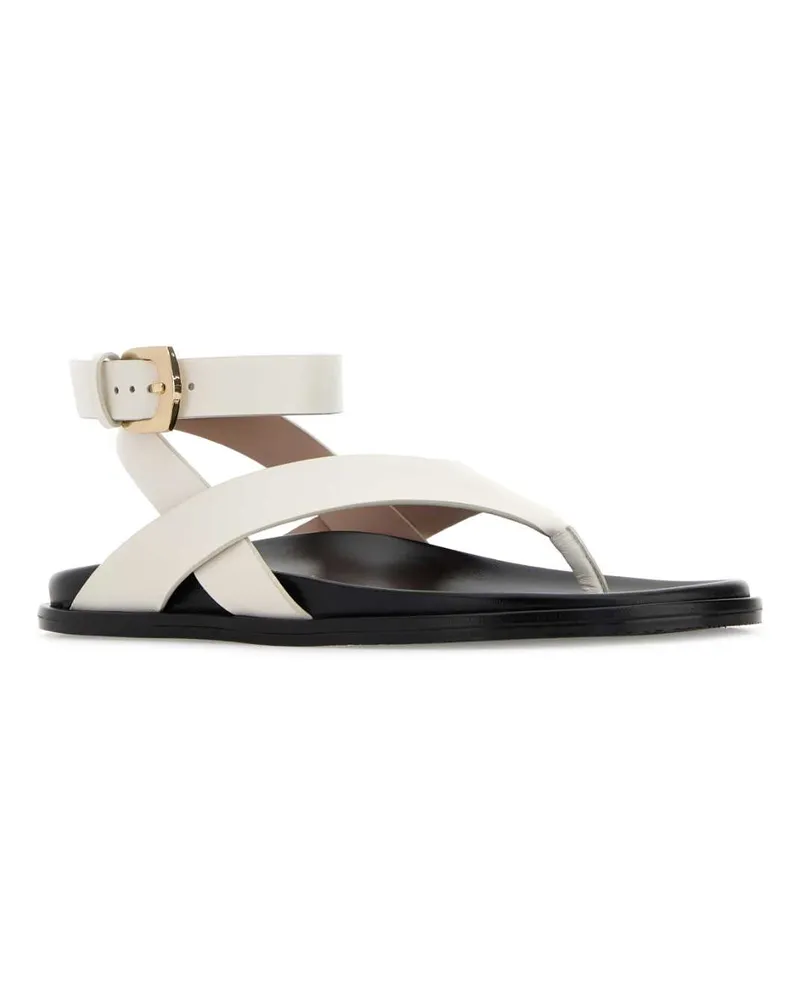 Stuart Weitzman Women's White Leather Marycate Thong Sandals Cream Sandali White