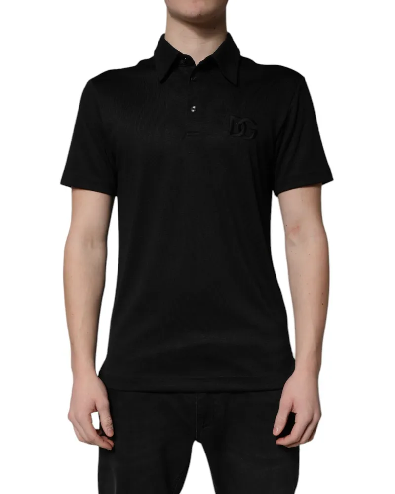 Dolce & Gabbana Men's Dg Logo Embroidered Polo Black Polyester Modal Black