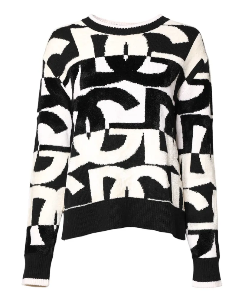 Dolce & Gabbana Women Logo-Print Cashmere Blend Sweater Black And White Viscose Nylon Black