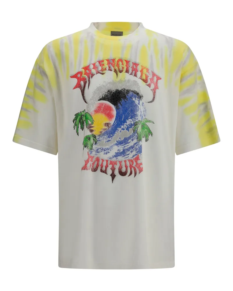 Balenciaga Men T-Shirt Extreme Tie Dye Full White Cotton T-Shirts And Polos White