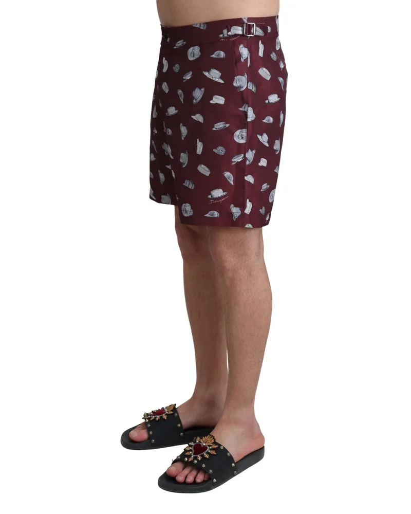 Dolce & Gabbana Men Maroon Hats Print Beachwear Shorts Swimwear Marrone Polyester Maroon