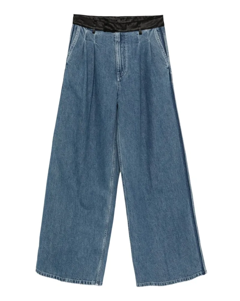 forte_forte Pleated Wide-Leg Denim Jeans — Blue Blue