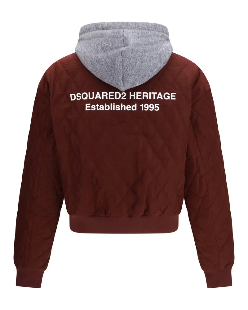 Dsquared2 Men's Quilted Hooded Bomber Jacket Bordeaux Fabric Burgundy