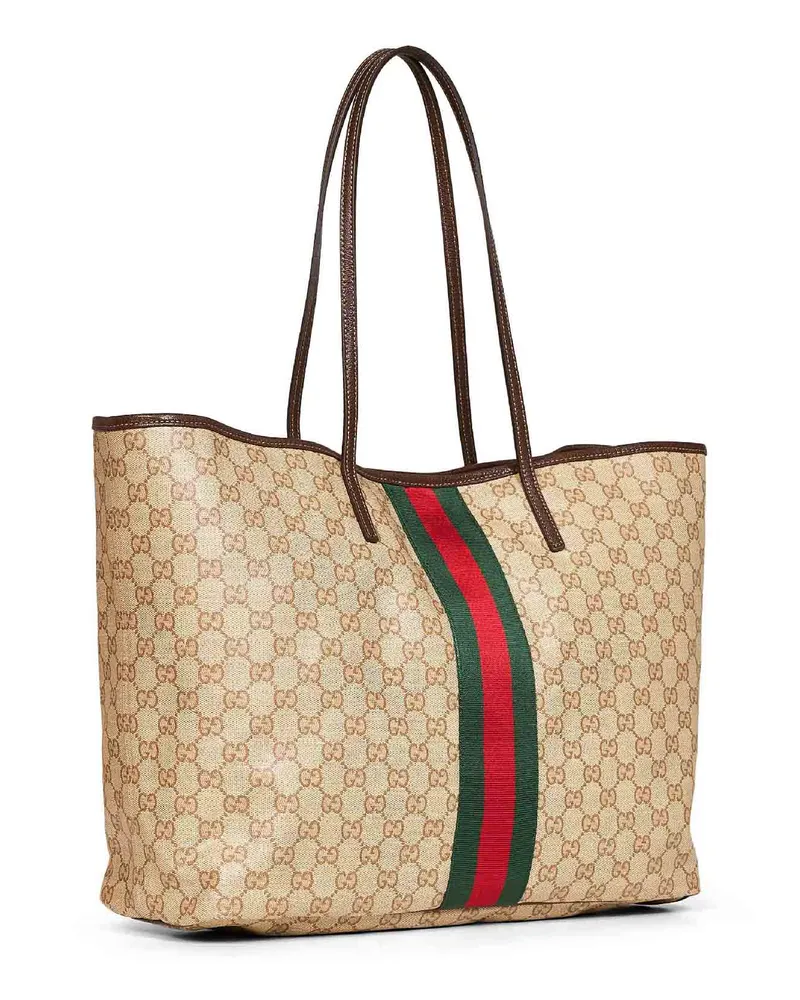Gucci Women's Shopping Bag Tribeca Sand And Dark Brown Beige Cotton Shoulder Beige