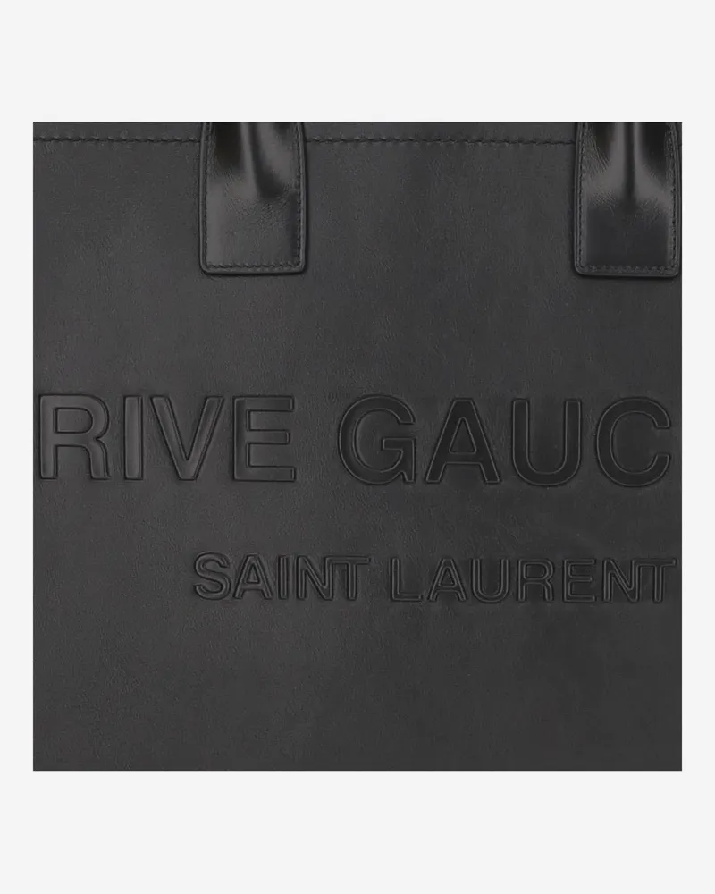 Saint Laurent Men's Rive Gauche Large Tote Bag Black Leather Calfskin Handbags Hand Black