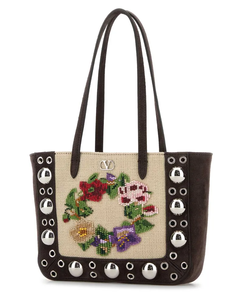 Valentino Garavani Women's Brown Suede Nellcãte Shoulder Bag Multicolortestadimoro Cowhide - Bos Taurus Borse A Mano Brown