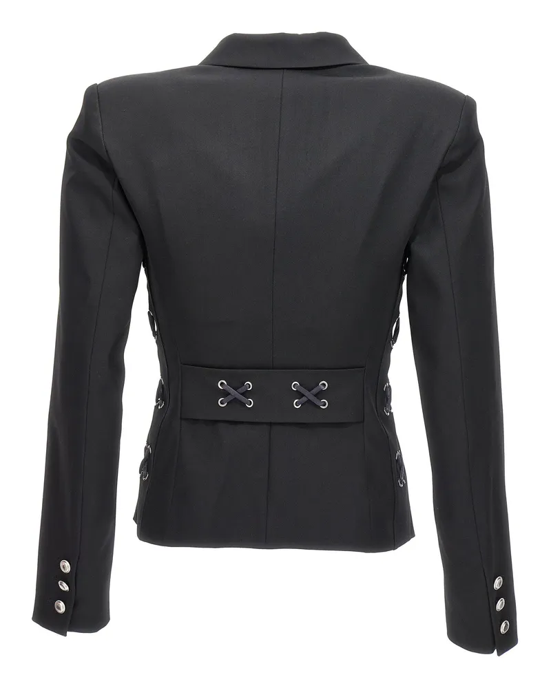 Alessandra Rich Wool Blend with Lace-Up Detail Blazer — Black Black