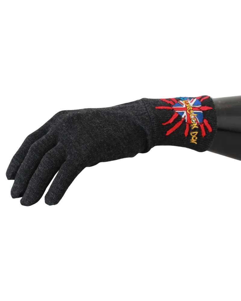 Dolce & Gabbana Men's Gray #dgloveslondon Embroidered Wool Gloves Virgin Gray