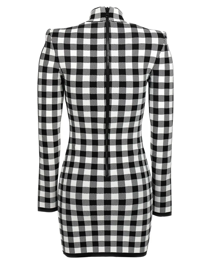 Balmain Vichy Check Knit Dress — Black Black