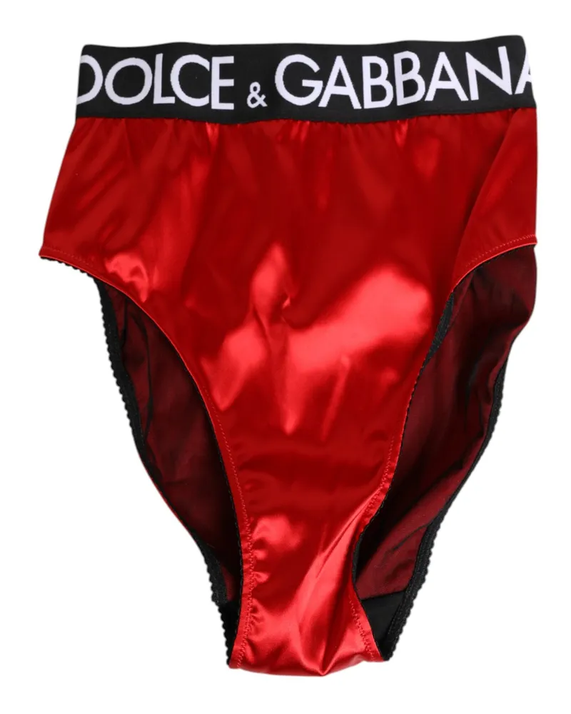 Dolce & Gabbana Red Satin High-Waist Briefs Logo Women Underwear Acetate Clothing Red
