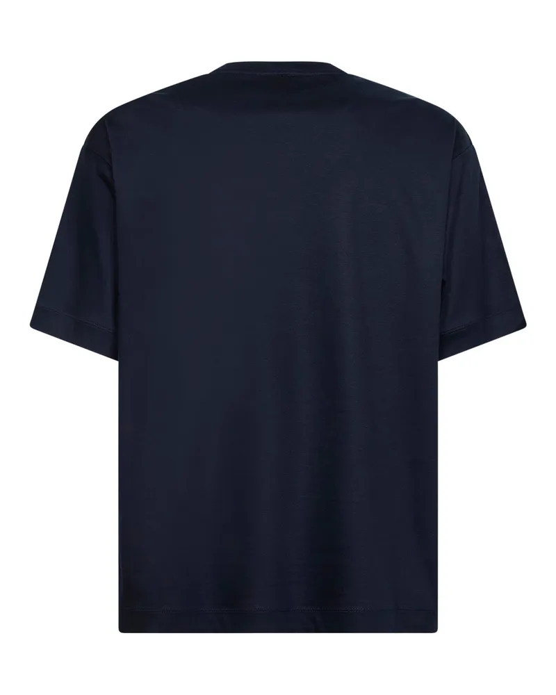 Giorgio Armani Men T-Shirt Navy Blue Cotton Interlock T-Shirts And Polos Navy
