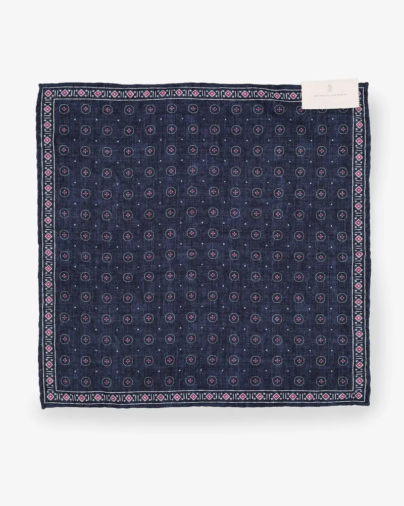 Brunello Cucinelli Men's Pocket Square Silk Blue Scarf Scarfs Navy