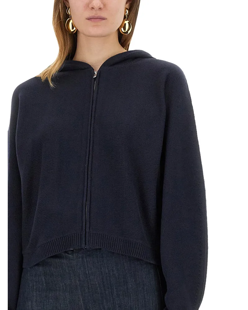 Theory Zip Cotton Knit Sweatshirt — Blue Blue