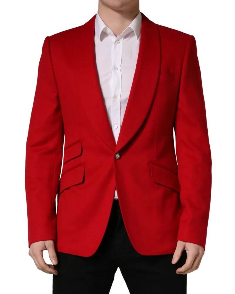 Dolce & Gabbana Men's Red Cashmere Single Breasted Jacket Blazer Elastane Clothing Red