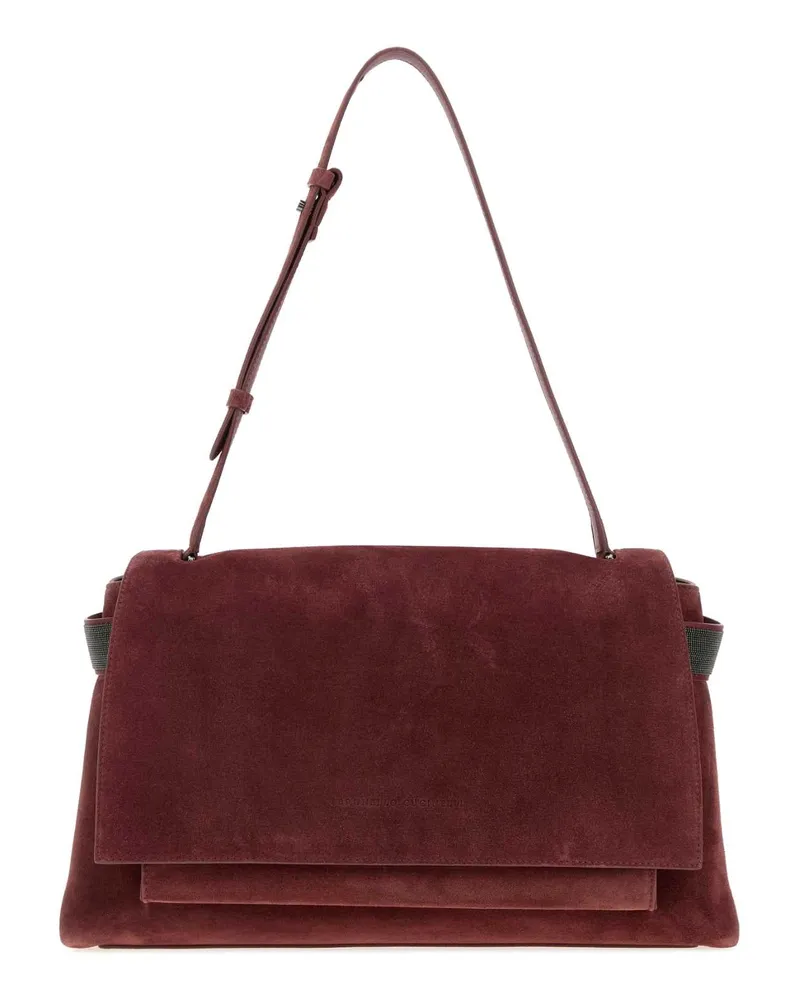 Brunello Cucinelli Suede Shoulder Bag — Burgundy Burgundy