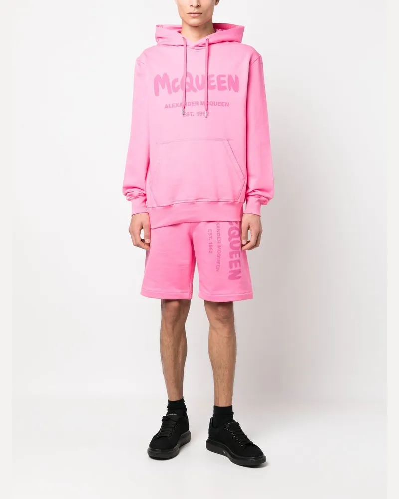 Alexander McQueen Logo-Print Cotton Shorts — Pink Pink