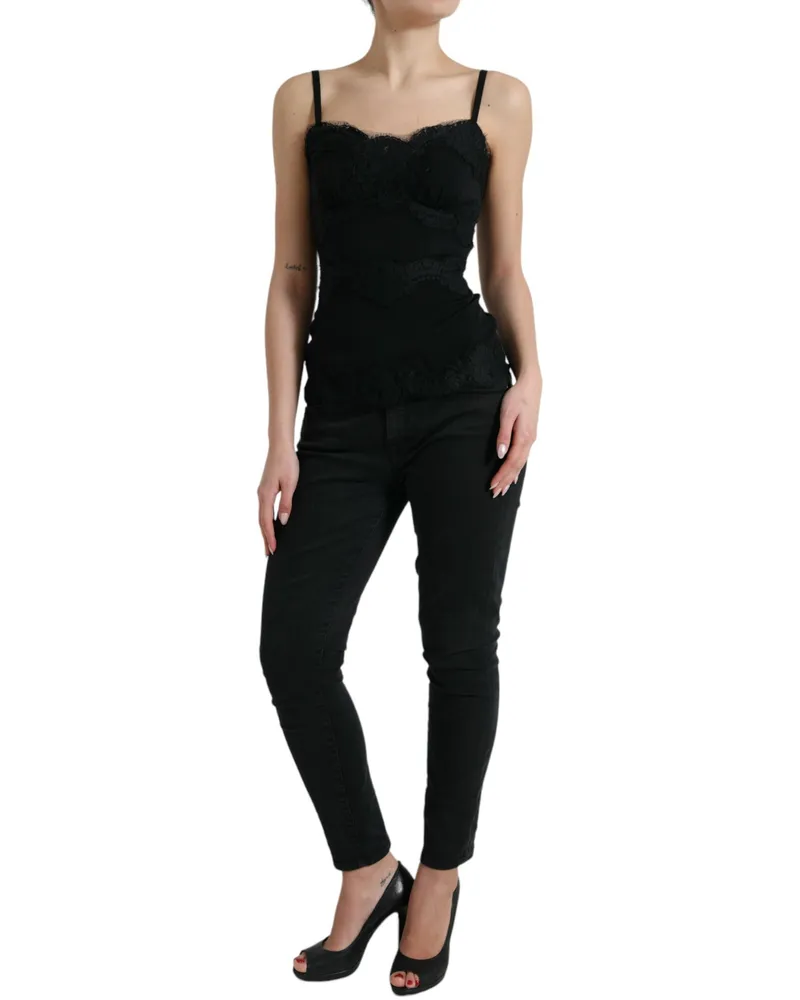 Dolce & Gabbana Women Black Silk Stretch Lace Sleeveless Tank Top Cotton Nylon Elastane Black