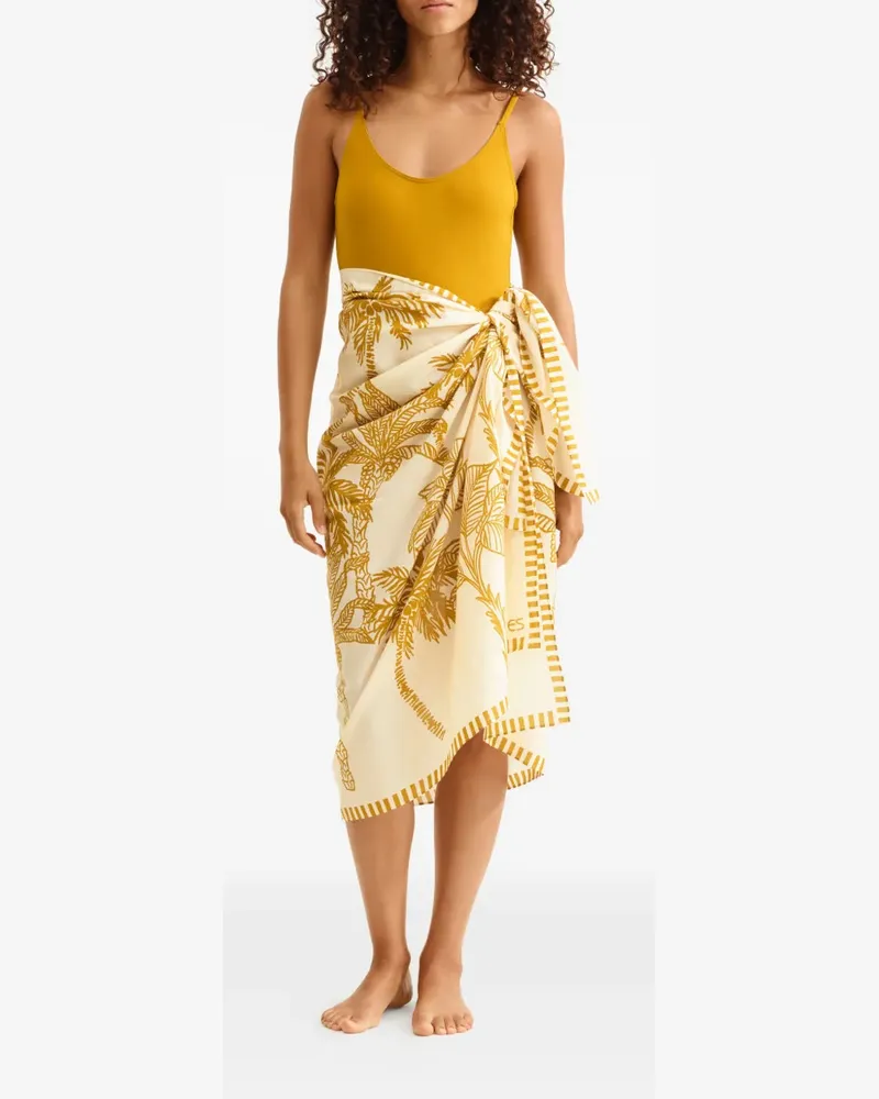 Eres Jungle-Print Cotton-Silk Sarong — Cream Cream