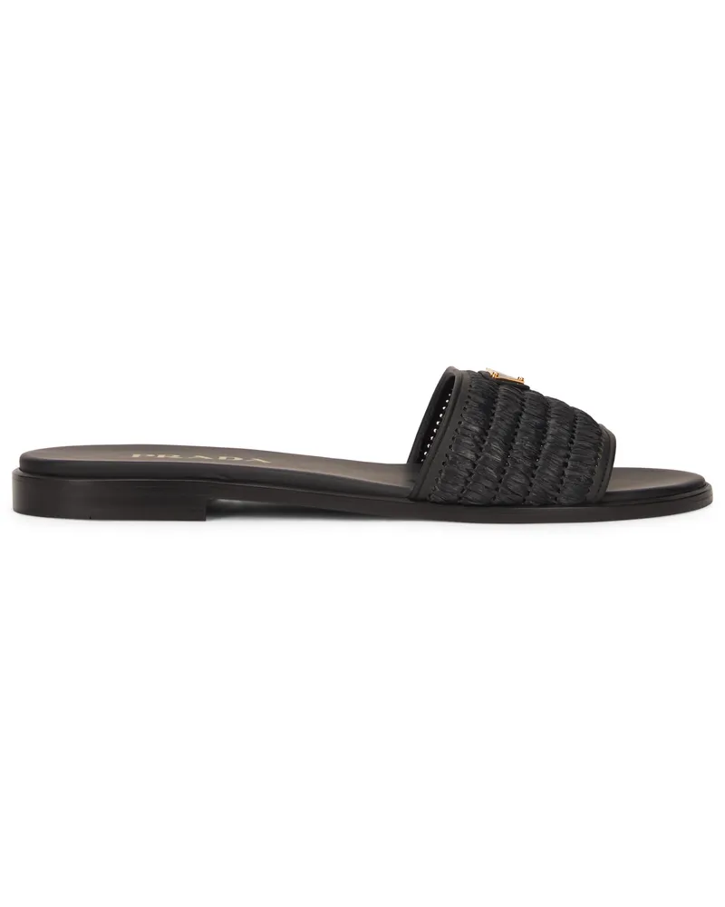 Prada Crochet Viscose with Raffia Effect Slide Sandal — Black Black