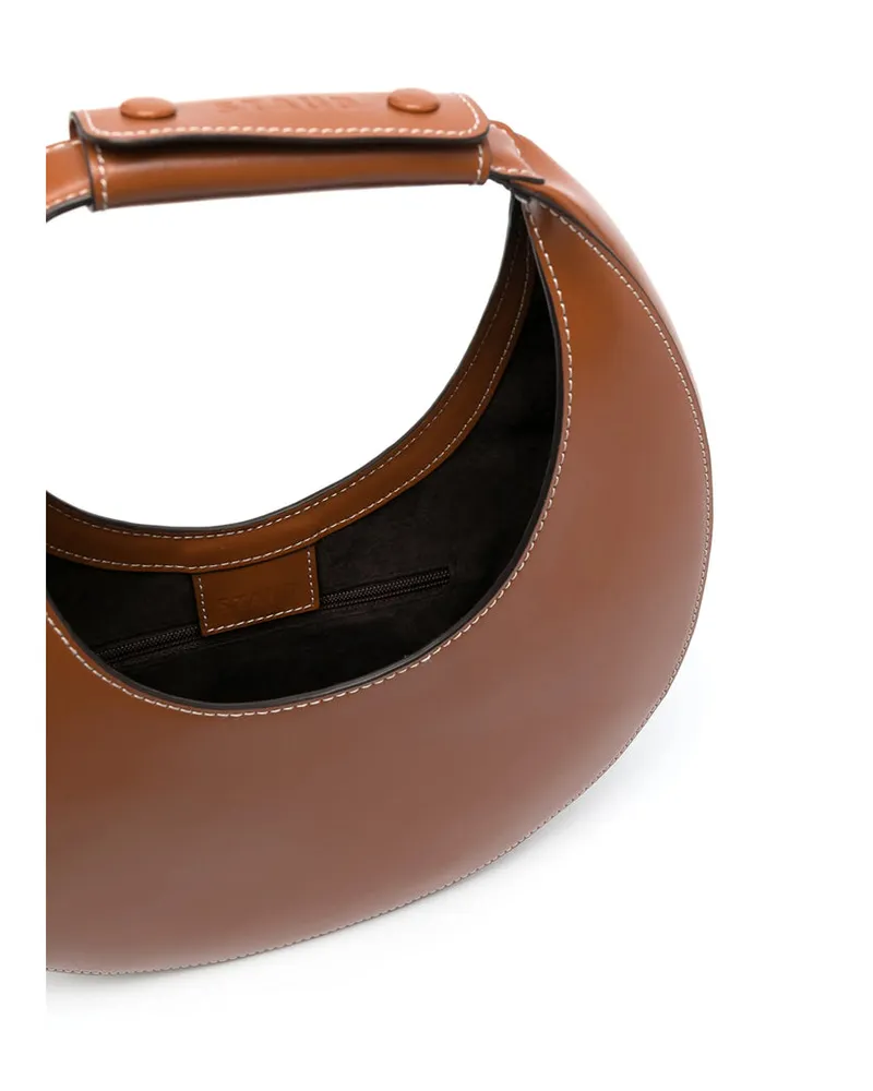 STAUD Contrast Stitching Calf Leather Shoulder Bag — Brown Brown
