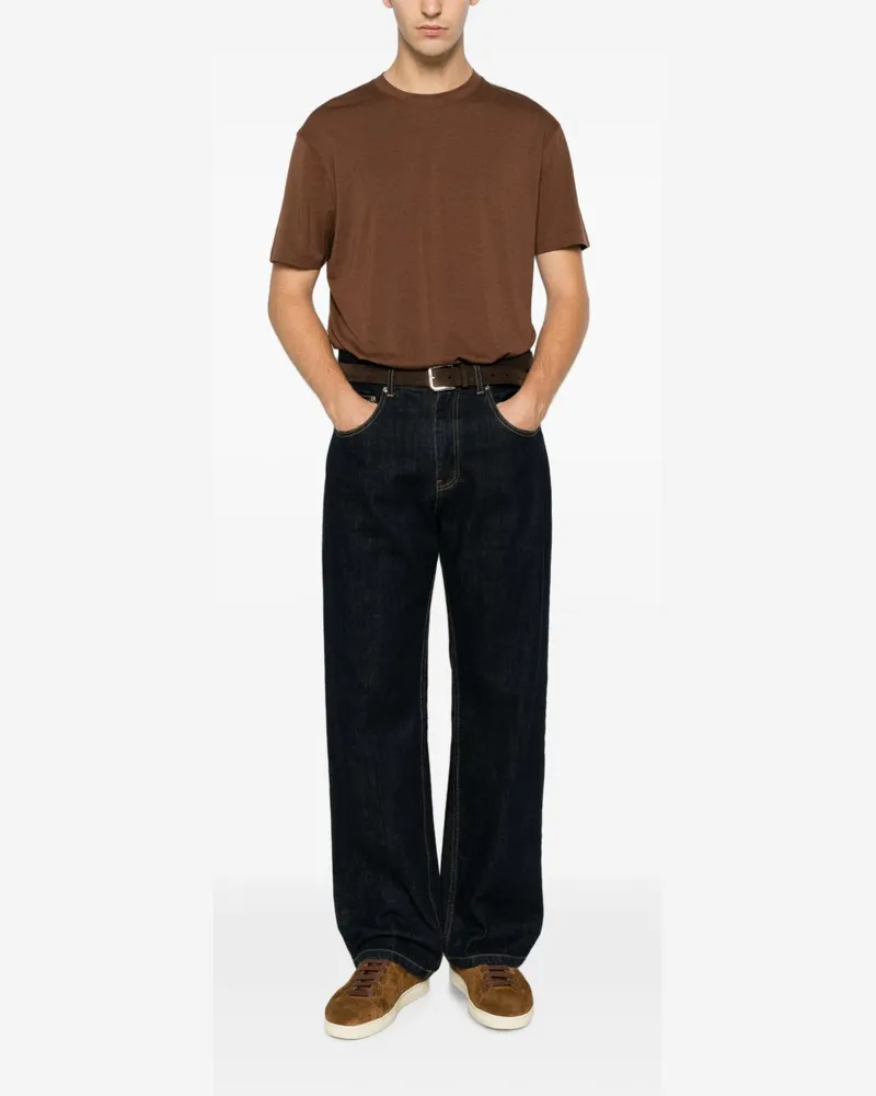Tom Ford Men's T-Shirt Ribbed Brown Lyocell T-Shirts And Polos Brown