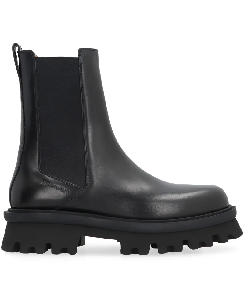 Ferragamo Calf Leather Chelsea Boots — Black Black
