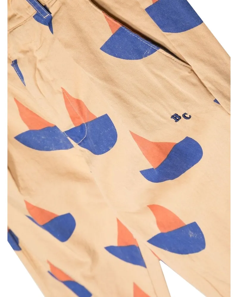 BOBO CHOSES Sailboat Print Organic Cotton Chino Trousers — Multicolor Multicolor