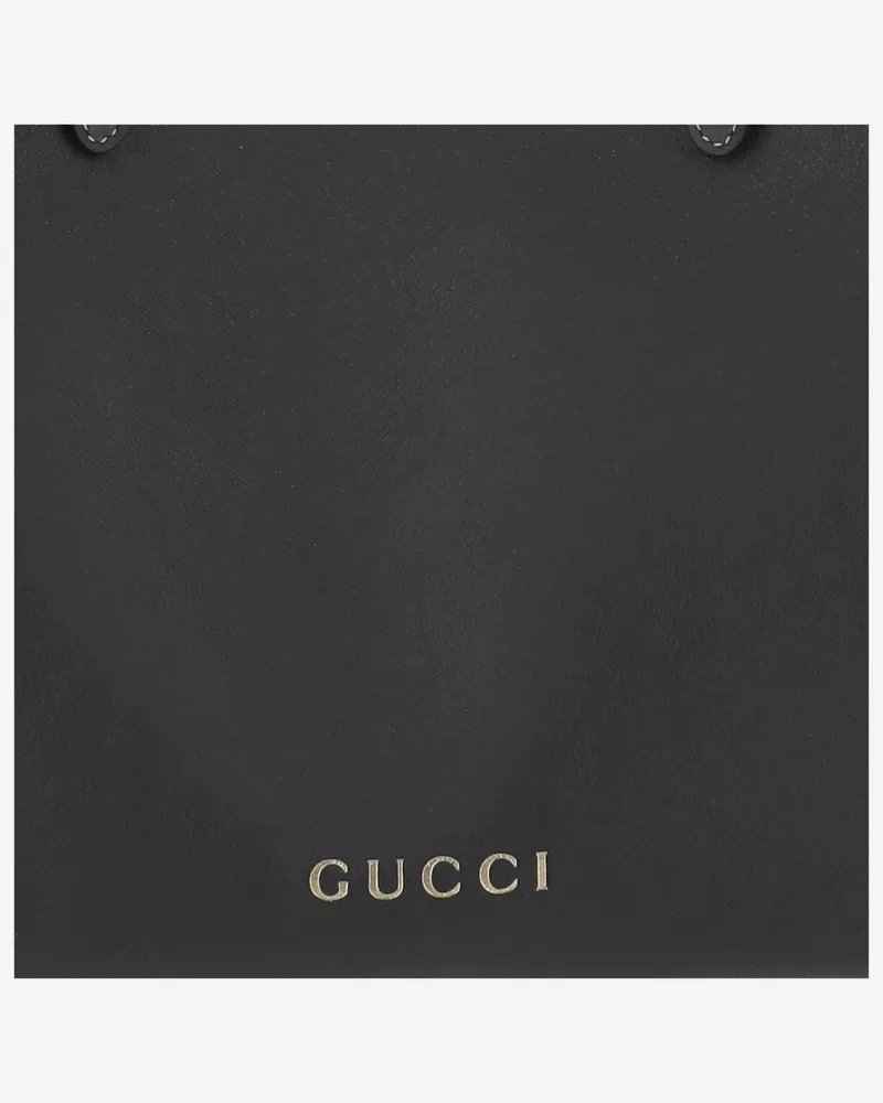 Gucci Women's Medium Gg Emblem Shopping Bag Black Leather Handbags Hand Black