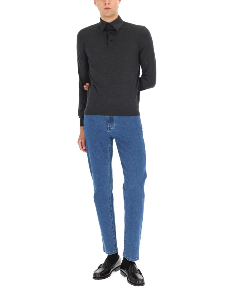 Ermenegildo Zegna Cashmere Silk Blend Polo Shirt — Gray Gray