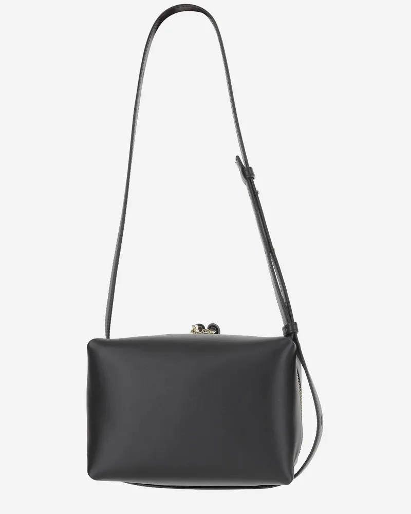 Jil Sander Women's Leather Shoulder Bag With Logo Black Calf Black