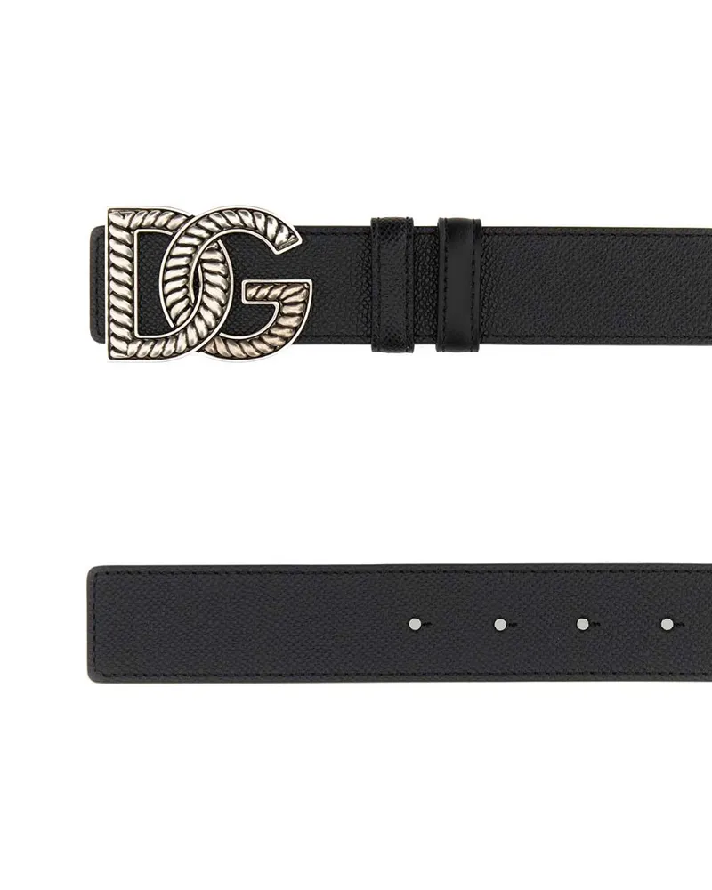 Dolce & Gabbana Men's Black Leather Reversible Belt Neronero Vitello Cinture Black