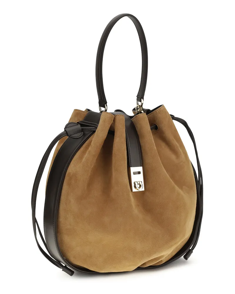 Ferragamo Hug Buckle Bucket Bag — Beige Beige