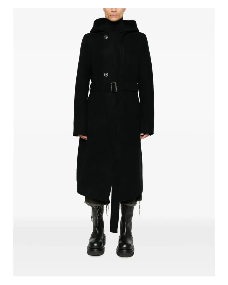 Rick Owens Felted Cashmere Hooded Coat — Black Black