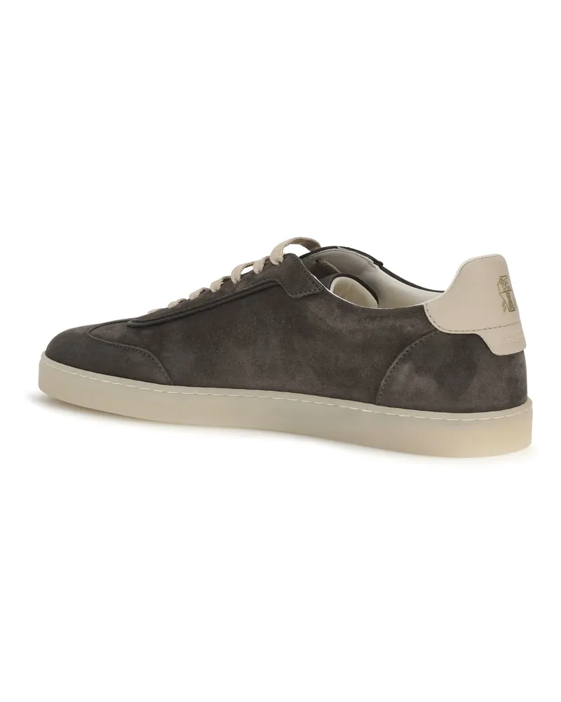 Brunello Cucinelli Men's Suede Sneakers Anthracite-Ivory-Slate Upper: Calf Leather Trainers Anthracite/ivory/slate Gray