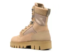 Women's Lace-Up Military Boot Beige Leather Suede
