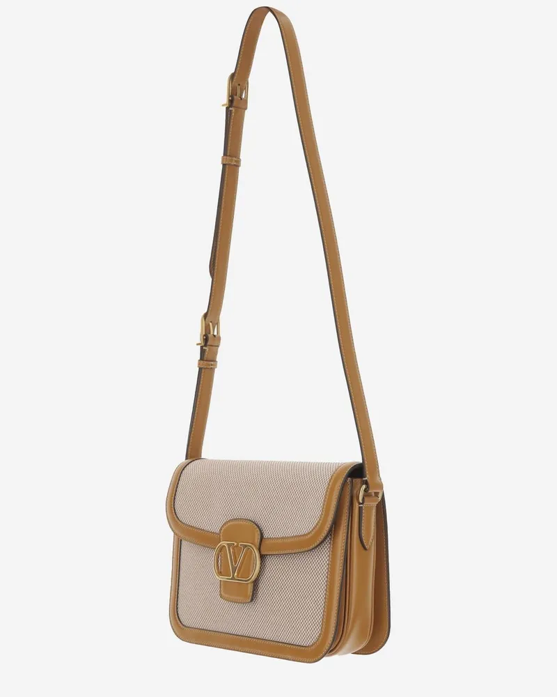 Valentino Garavani Women's Canvas Shoulder Bag With Leather Trim Beige Beige
