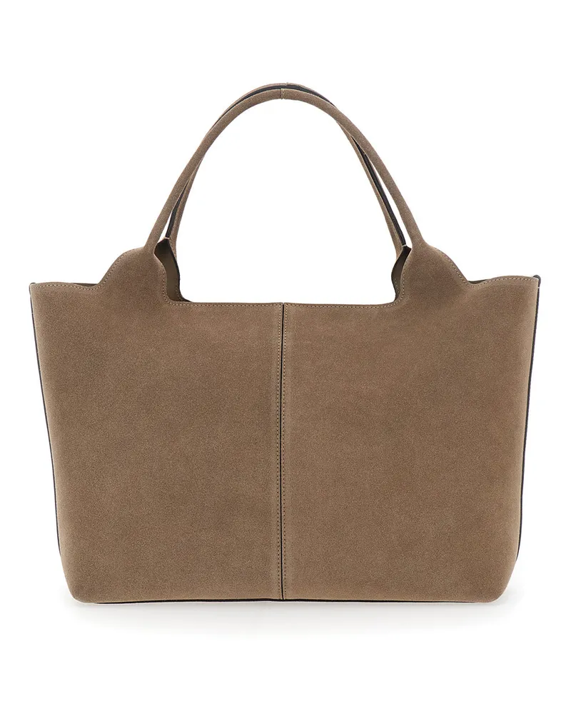 TOD'S Women's Tote Bag Ebr Beige Suede Calf Leather Beige