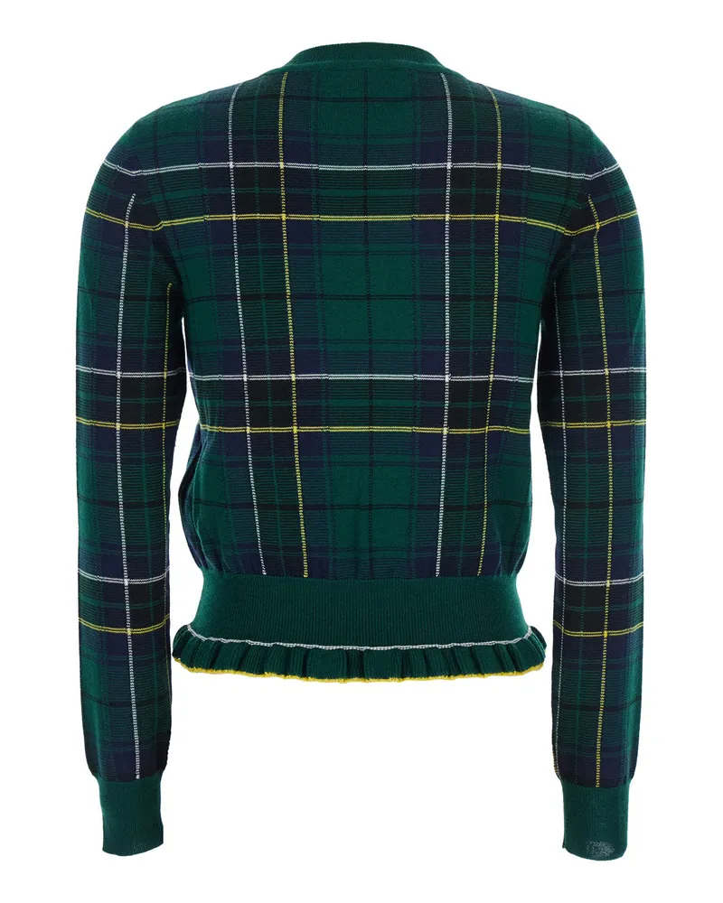 Alexander McQueen Women's Green Crew Neck Sweater With Tartan Pattern Wool Tops Top Green