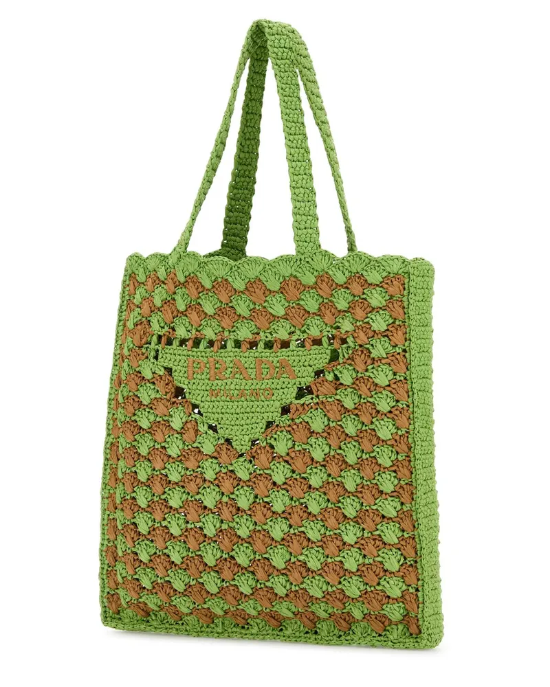 Prada Women's Two-Tone Raffia Shopping Bag Prato+caramel Vi-Calfleather Borse A Mano Green